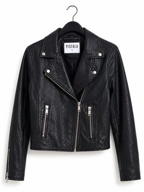 Pistola Black Faux Leather Moto Jacket Size S